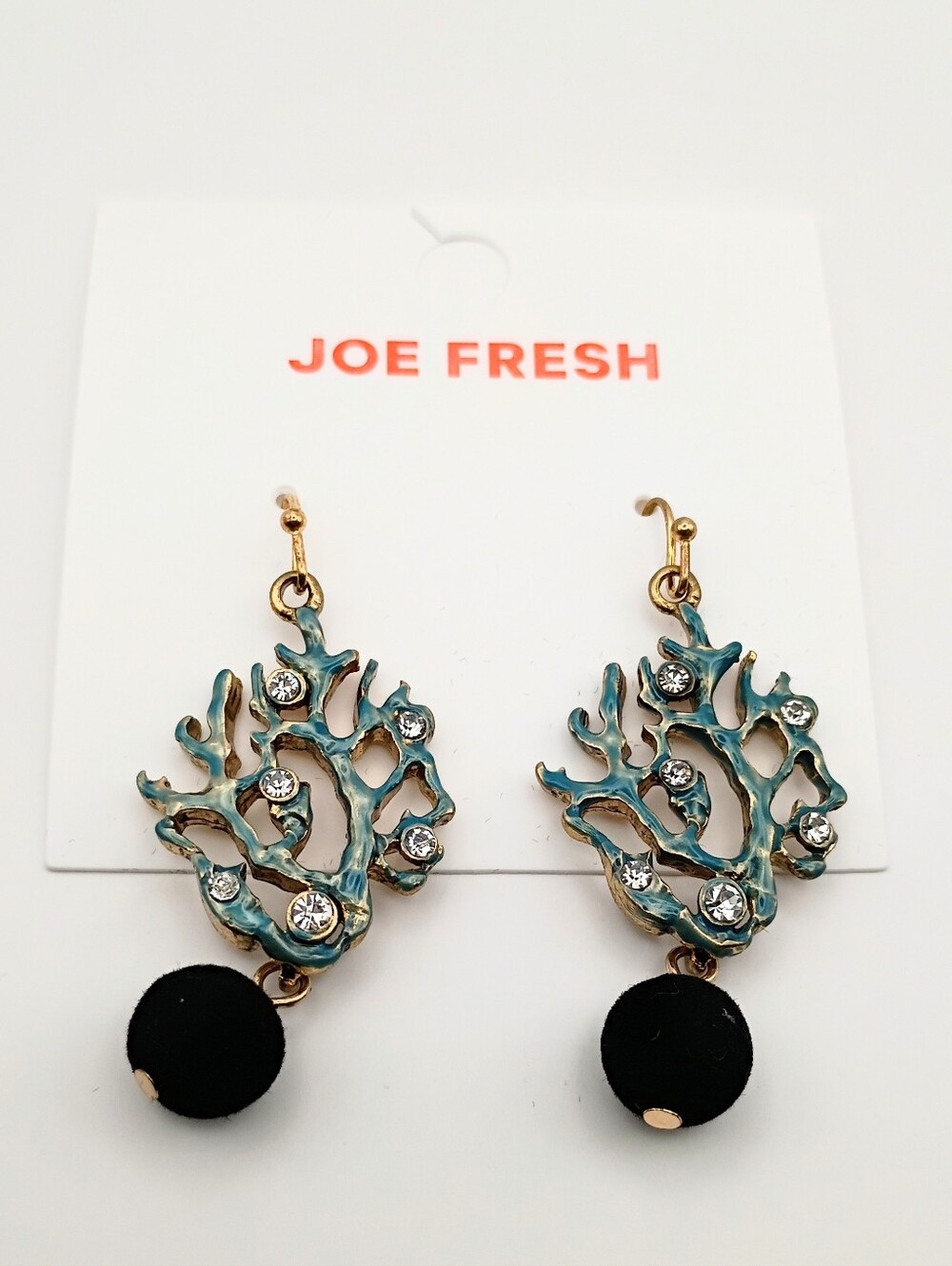Joe Fresh Turquoise Coral Motif Earrings with Black Bead